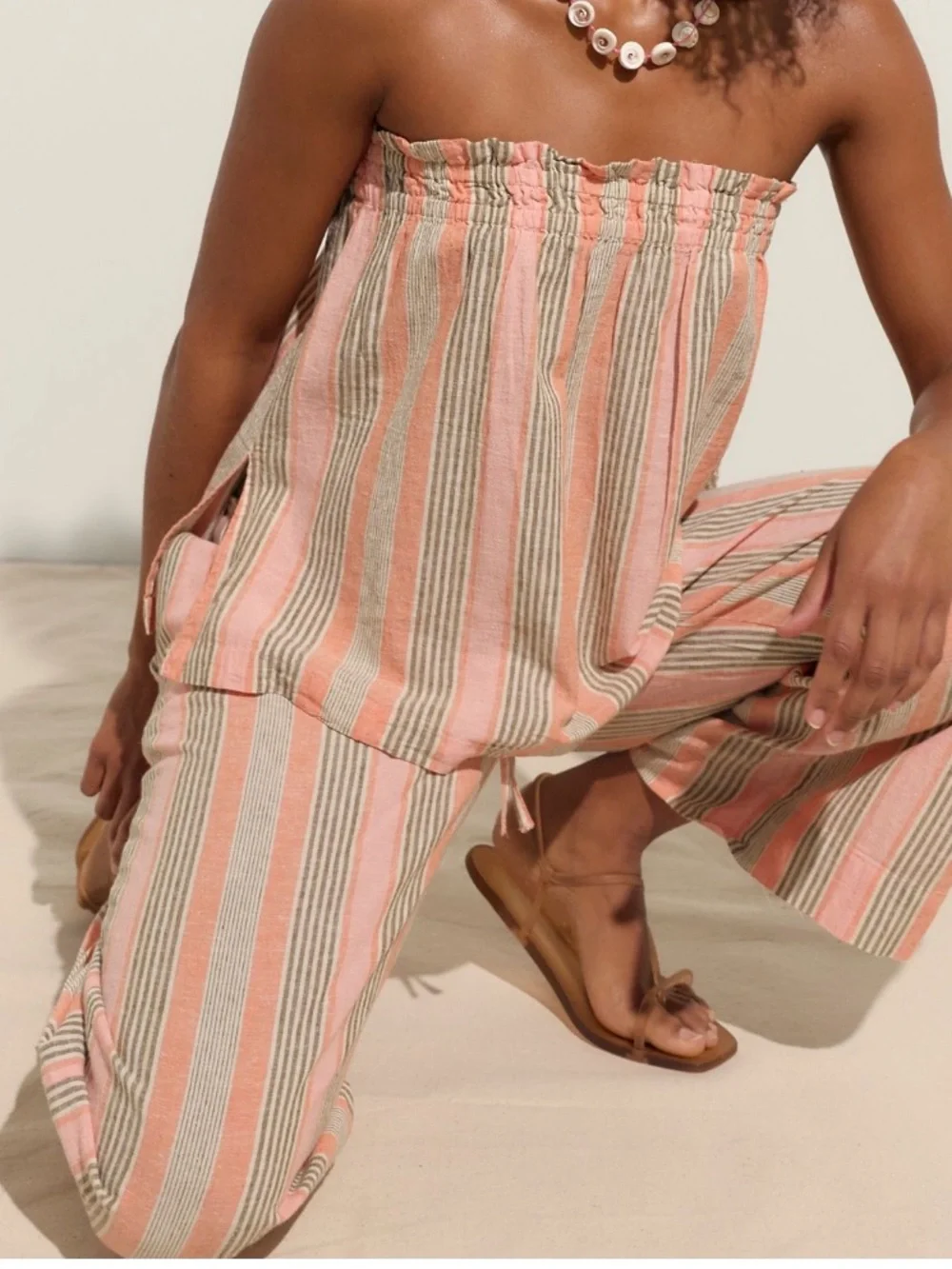 Free People Corfu striped cotton linen set, large, Canyon stripe